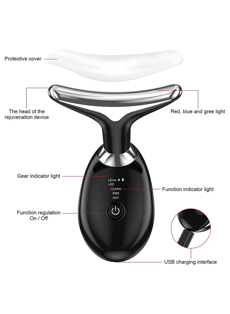 Facial Neck Lifting Machine Sonic Face Massager Beauty Device Wrinkles Remover Skin Rejuvenation 3 Modes Black - Image 2