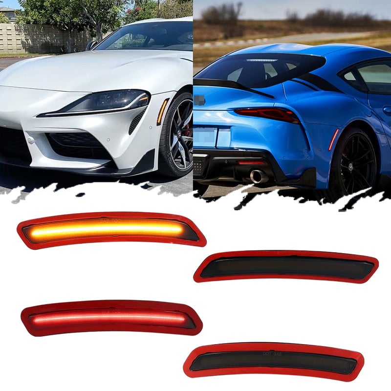 TurningMax For 2020 2021 2022 2023 2024 Toyota GR Supra Front Rear Bumper side marker lights AmberRed Led 4PCS