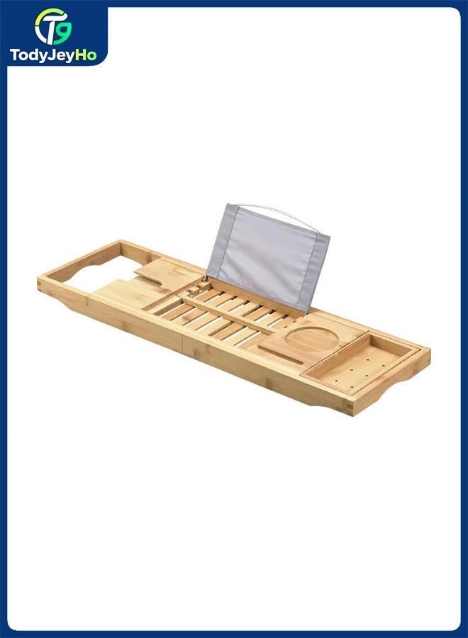 تودي جي هو الخيزران حوض الاستحمام علبة قابلة للسحب / قابلة للتعديل حوض الاستحمام علبة صابون حامل جزء قابل للسحب مع القراءة موقف أو حامل اللوح - Image 1