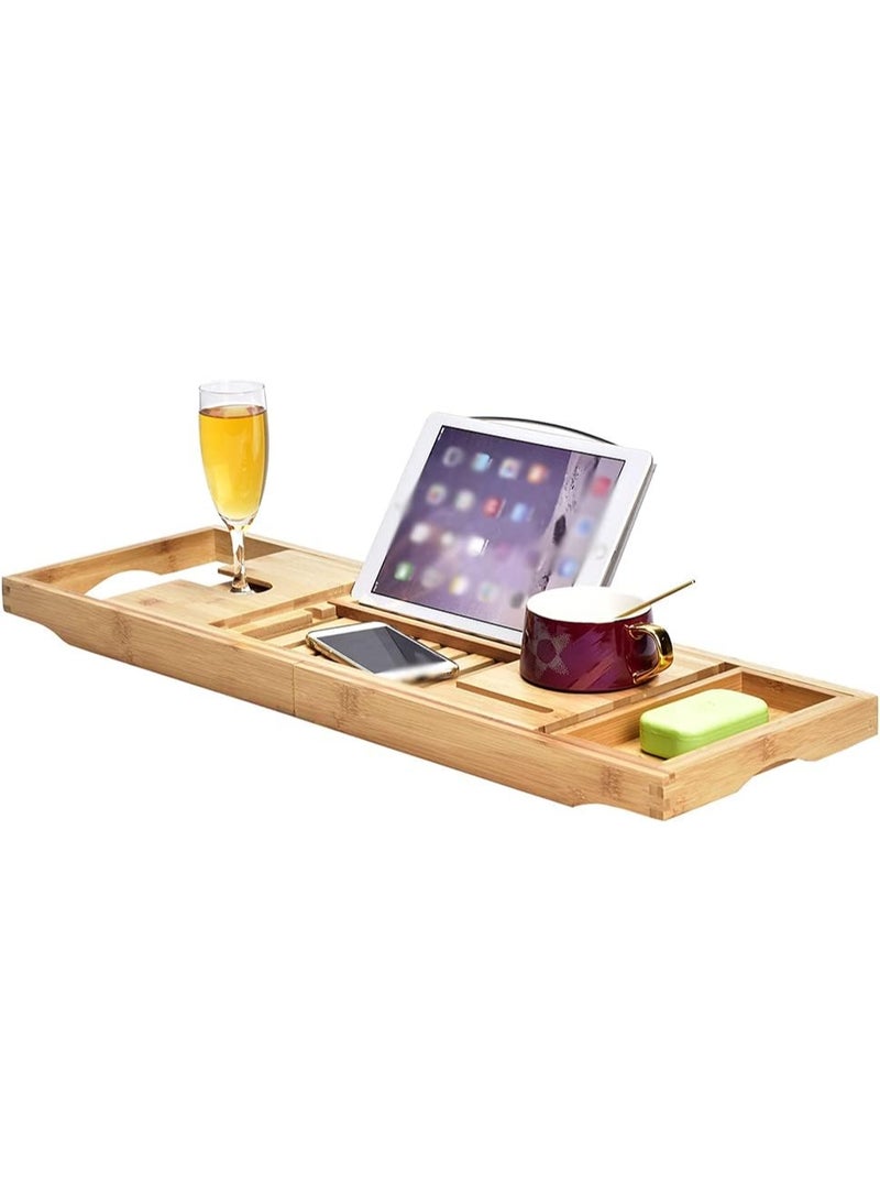 تودي جي هو الخيزران حوض الاستحمام علبة قابلة للسحب / قابلة للتعديل حوض الاستحمام علبة صابون حامل جزء قابل للسحب مع القراءة موقف أو حامل اللوح - Image 5