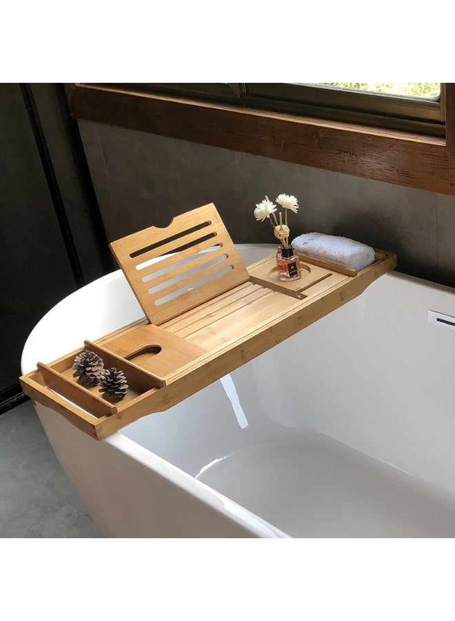 تودي جي هو الخيزران حوض الاستحمام علبة قابلة للسحب / قابلة للتعديل حوض الاستحمام علبة صابون حامل جزء قابل للسحب مع القراءة موقف أو حامل اللوح - Image 2