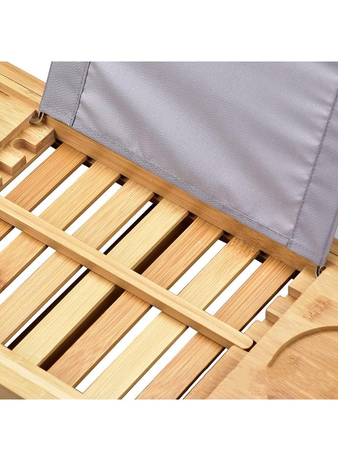 تودي جي هو الخيزران حوض الاستحمام علبة قابلة للسحب / قابلة للتعديل حوض الاستحمام علبة صابون حامل جزء قابل للسحب مع القراءة موقف أو حامل اللوح - Image 4