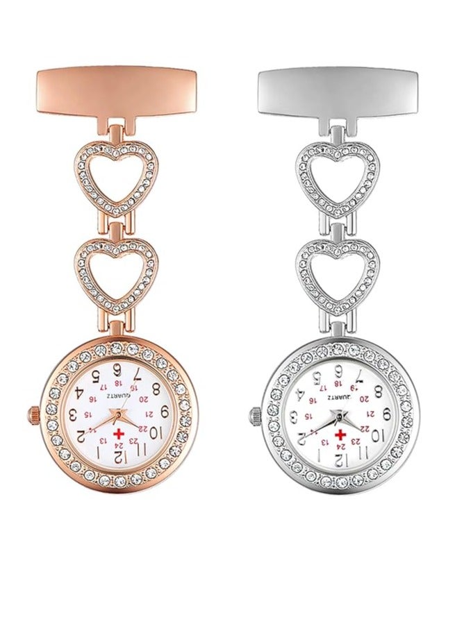 SOLARAE Women's Pin on Fob Watch Stainless Steel Quartz Nurse Watch Flower Shape Lapel Watch Hanging Pocket Watch with Second Hand 2Pcs - Image 1