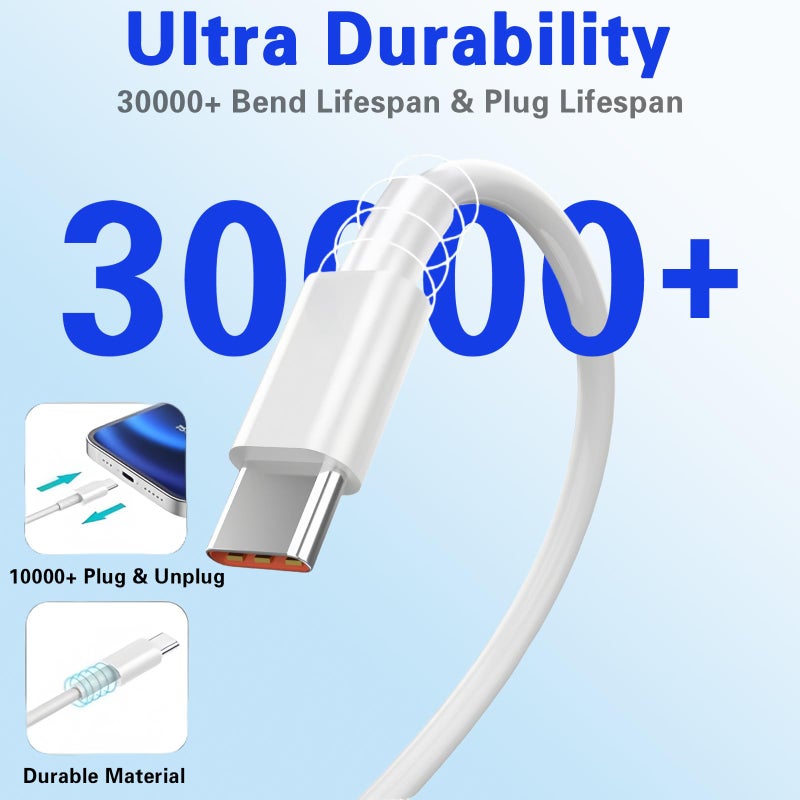 Gartmost 5pack USB A to C Cableã€5 * 6 Ftã€‘ Fast Charging 6A Quick Charger Cord, Compatible with iPhone 17/16/15,Samsung Galaxy S10 S9 S8 Plus, Note 10 9 8, LG V50 V40 G8 G7 (White) - Image 4