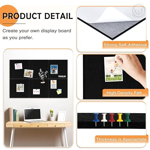 RANUR Self Adhesive Felt Bulletin Bar Strip, Reminder Board with 35pcs Drawing Pins, Lightweight to Do List Board for Wall Soft Board for Study Room, Photos, Schedules, Size 33 X 5 X 1.3 cms (Brown) - Image 4