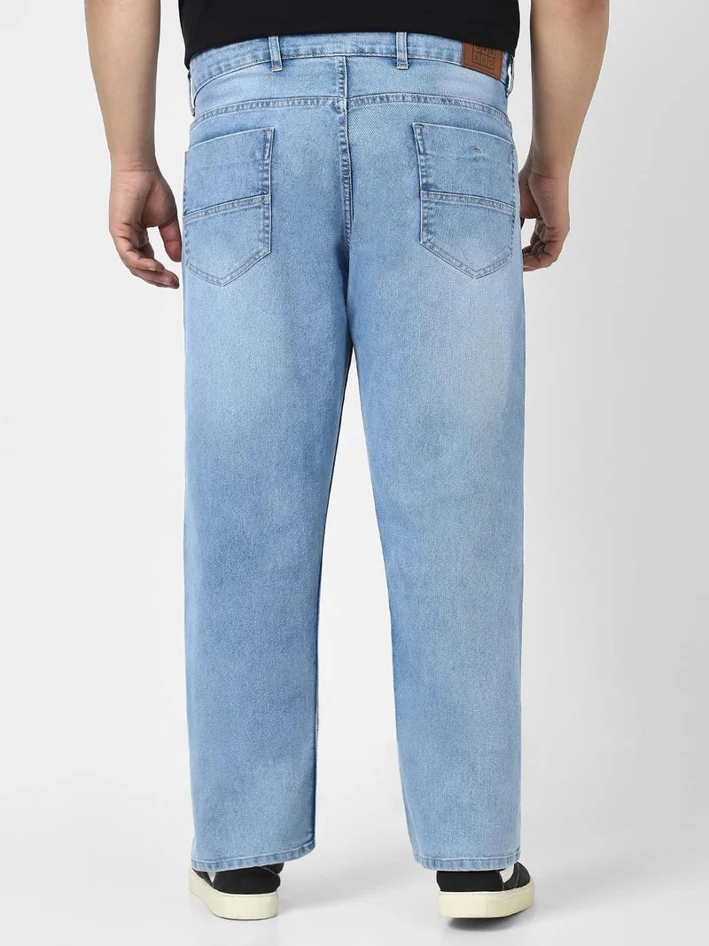 Urbano Fashion  Urbano Plus Men's Light Blue Straight Fit Washed Jeans Stretchable  | Best Price UAE