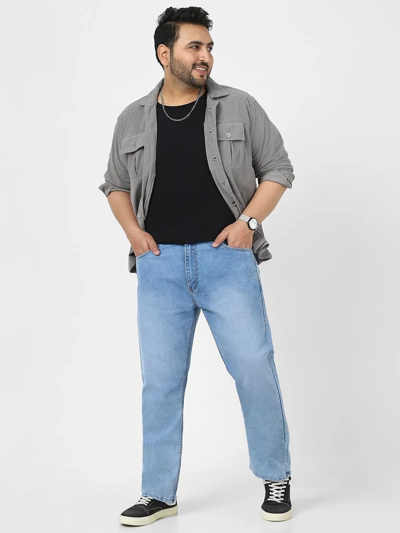 Urbano Fashion  Urbano Plus Men's Light Blue Straight Fit Washed Jeans Stretchable  | Best Price UAE