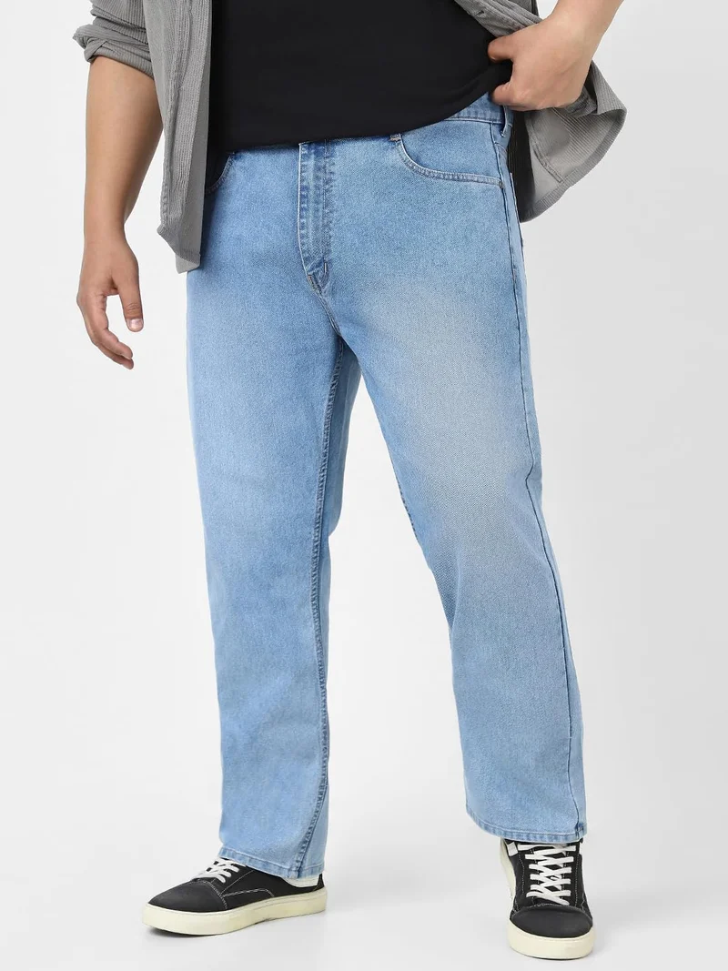 Urbano Plus Men's Light Blue Straight Fit Washed Jeans Stretchable