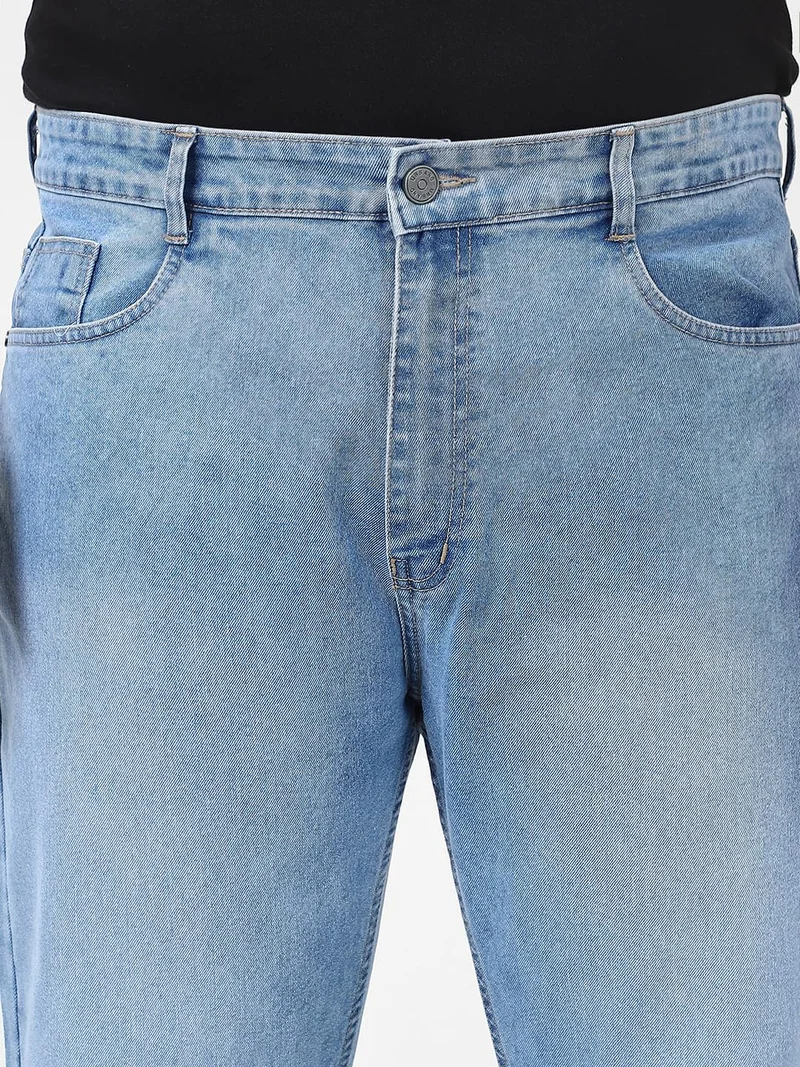Urbano Fashion  Urbano Plus Men's Light Blue Straight Fit Washed Jeans Stretchable  | Best Price UAE