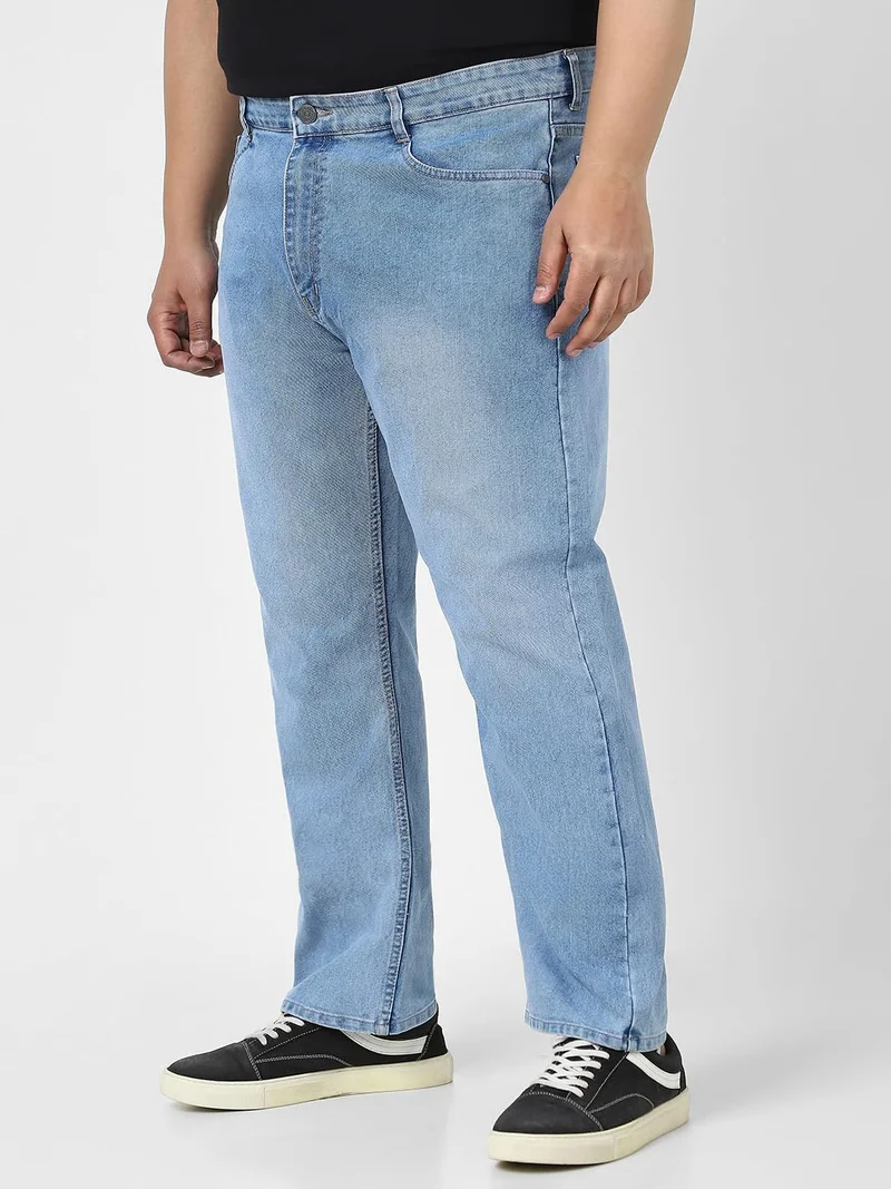 Urbano Fashion  Urbano Plus Men's Light Blue Straight Fit Washed Jeans Stretchable  | Best Price UAE
