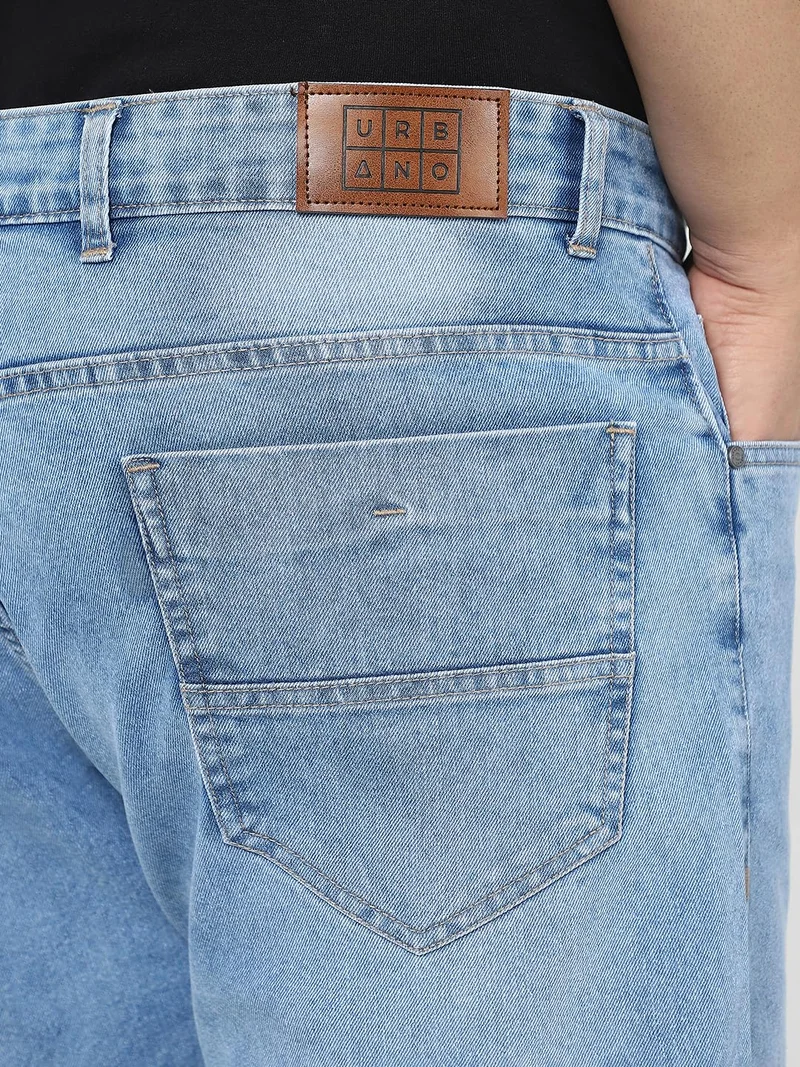 Urbano Fashion  Urbano Plus Men's Light Blue Straight Fit Washed Jeans Stretchable  | Best Price UAE