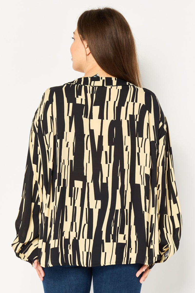 DKNY Women Band Collar Long Sleeve Allover Print Shirt, Multicolor - Image 4