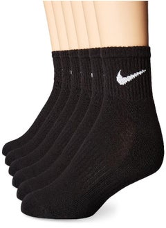 Nike Unisex Performance Cushion Quarter Socks With Bag (6 Pairs), Black/White, Medium 