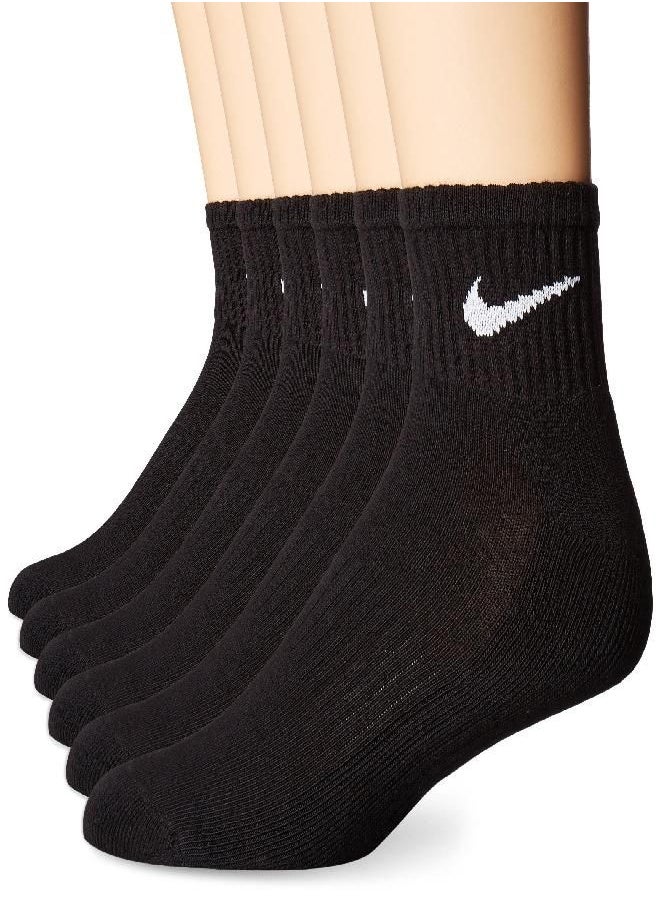 Nike - Unisex Performance Cushion Quarter Socks With Bag (6 Pairs), Black/White, Medium - Image 1