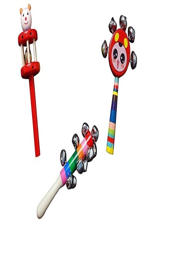 Shopfleet Set of 3 Wooden Rattle Set ( 1 Round Face Rattle, 1 Cage Rattle and 1 Bell Rattle) Multicolor - Image 2