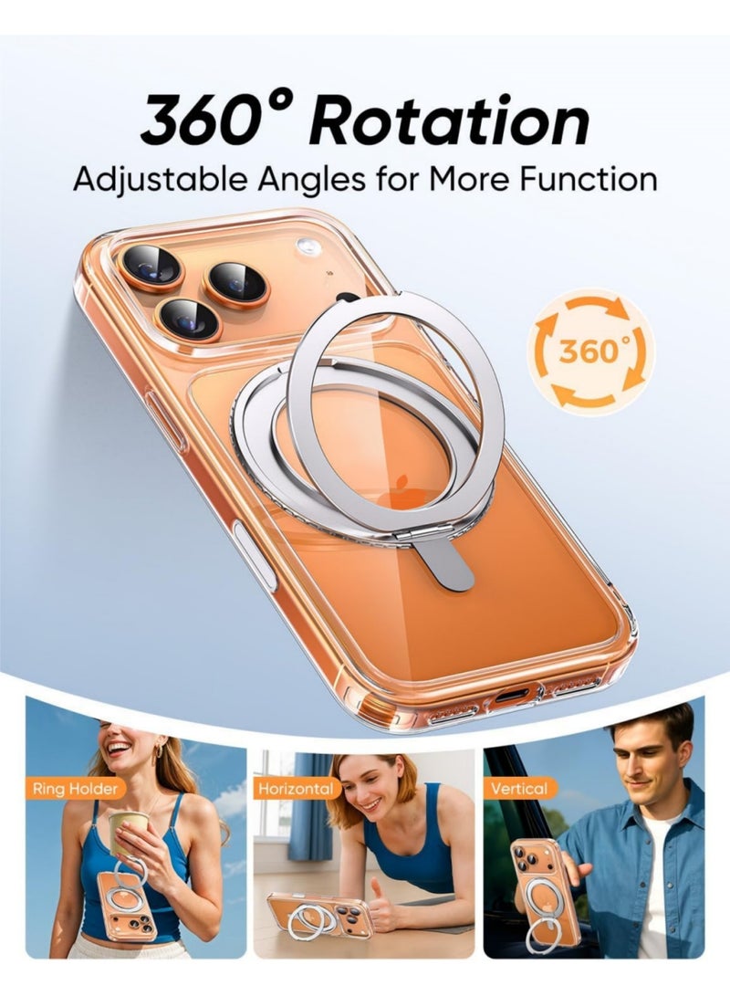 اووكاي جراب لهاتف iPhone 17 Pro Max مع حامل حلقي مغناطيسي قابل للدوران 360 درجة [متوافق مع Mag-Safe] [حماية من الدرجة العسكرية] جراب خلفي شفاف للهاتف (شفاف، iPhone 17 Pro Max) - Image 2