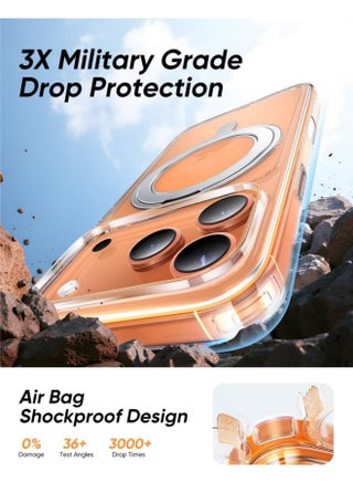 جراب لهاتف iPhone 17 Pro Max مع حامل حلقي مغناطيسي قابل للدوران 360 درجة [متوافق مع Mag-Safe] [حماية من الدرجة العسكرية] جراب خلفي شفاف للهاتف (شفاف، iPhone 17 Pro Max) - view 4