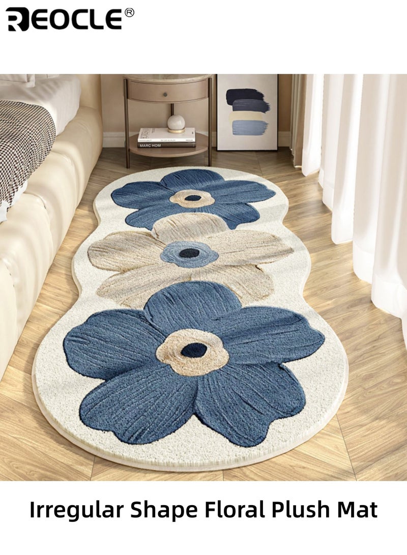 ريوكل سجادة فخمة مزخرفة بالأزهار بتصميم فرنسي وشكل غير منتظم مصنوع من بوليستر سميك، سجادة مناسبة للغسيل الآلي لتزيين غرفة النوم أو غرفة المعيشة. - Image 1
