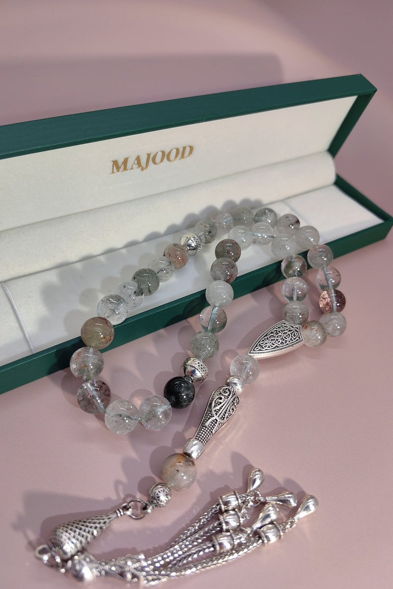 موجود 33 مسبحة صلاة من حجر فانتوم أخضر طبيعي/تسبيح/10 مم/للرجال والنساء/هدية رمضان - Image 3