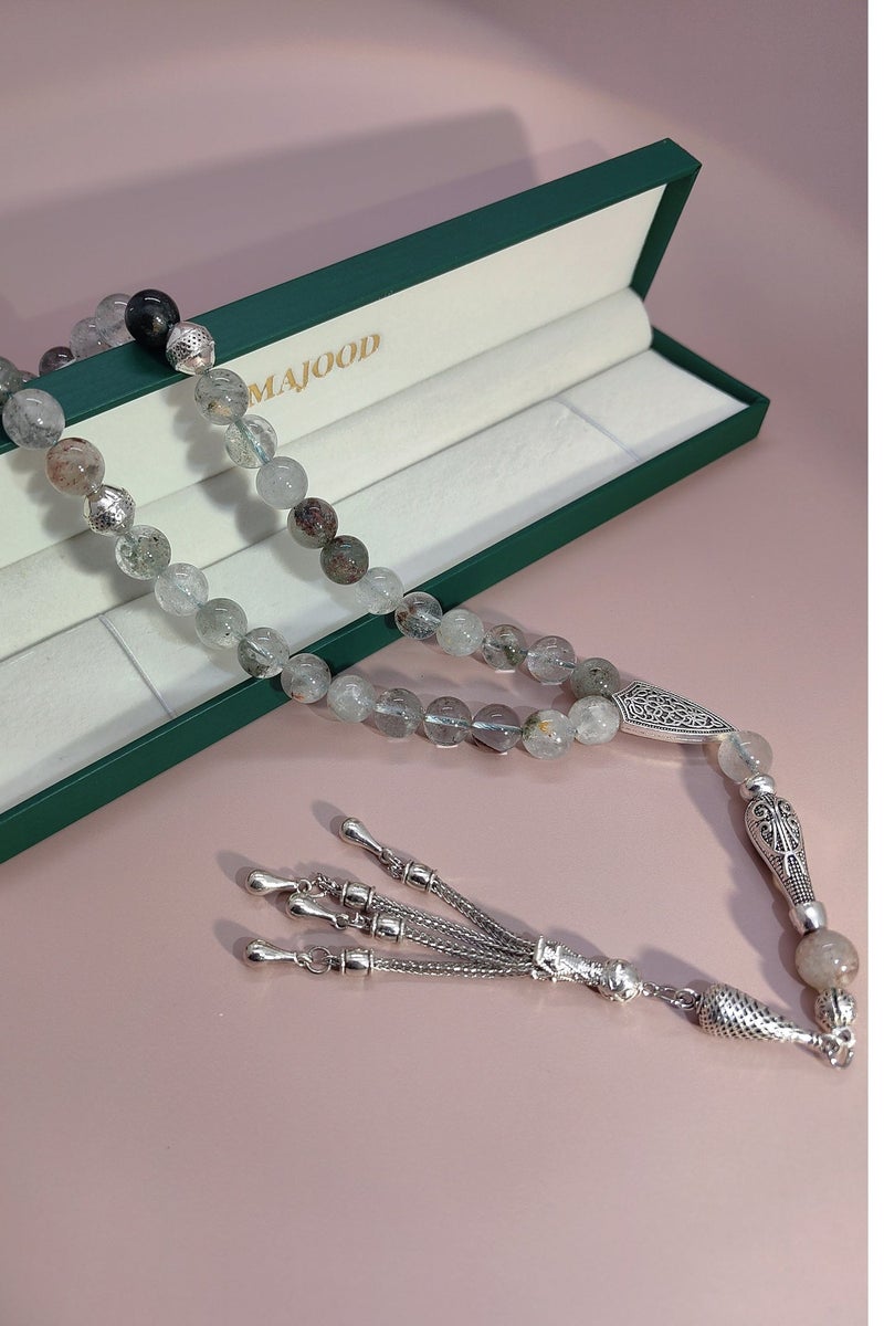 موجود 33 مسبحة صلاة من حجر فانتوم أخضر طبيعي/تسبيح/10 مم/للرجال والنساء/هدية رمضان - Image 5