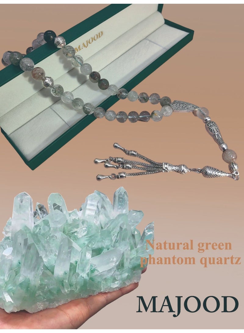 موجود 33 مسبحة صلاة من حجر فانتوم أخضر طبيعي/تسبيح/10 مم/للرجال والنساء/هدية رمضان - Image 1