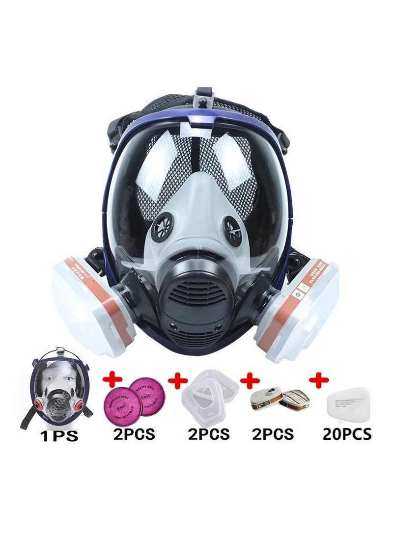 general 27 in 1 Silicone Full Face Respirator Mask, Reusable Pull-On Design for Gas, Paint, Chemical, Woodworking, Dust Protection Spherical Reusable Facepiece with Filter Cartridges - Image 1