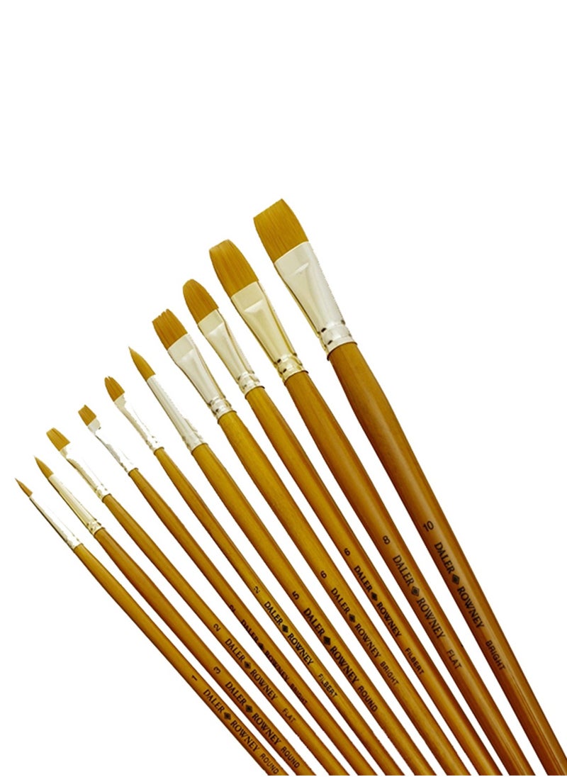 Daler Rowney - 10-Piece Gold Taklon Synthetic Paint Brushes With Long Handles - Image 1