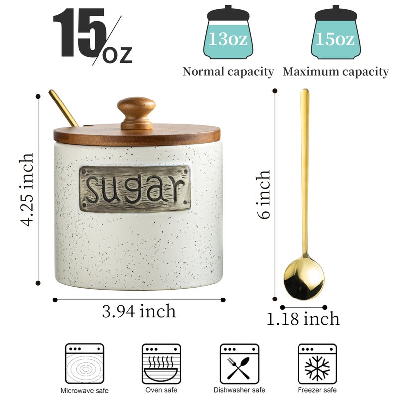 LYEOBOH Ceramic Sugar Bowl with Lid and Spoon, 15 OZ Sugar Holder for Coffee Bar Accessories, Sugar Jar for Countertop, Azucarera Farmhouse Home and Kitchen, White - Image 2