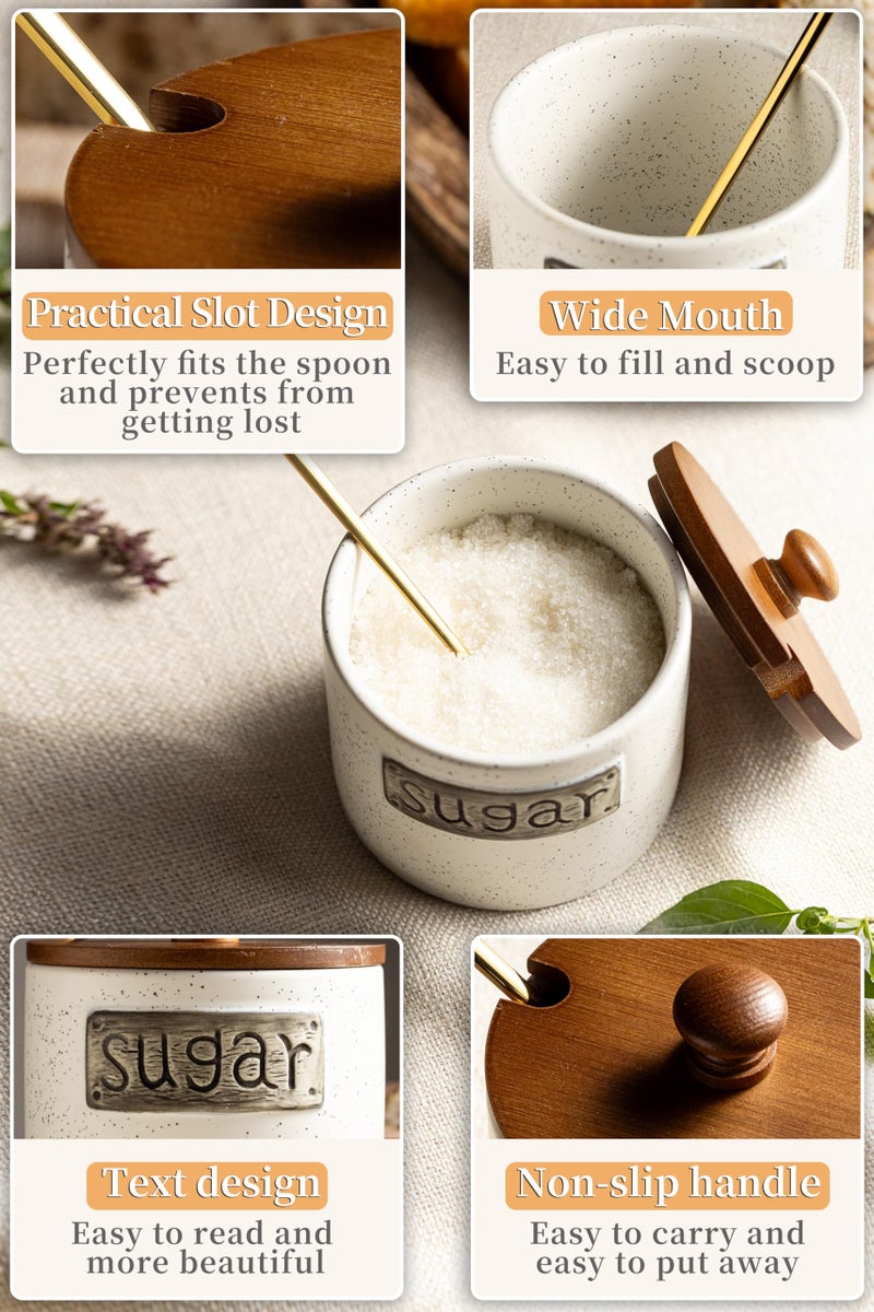LYEOBOH Ceramic Sugar Bowl with Lid and Spoon, 15 OZ Sugar Holder for Coffee Bar Accessories, Sugar Jar for Countertop, Azucarera Farmhouse Home and Kitchen, White - Image 4