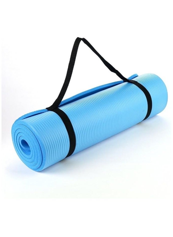سجادة يوجا غير قابلة للانزلاق مع حزام حمل – خامة سميكة 10 مم لراحة إضافية أثناء التمارين – مثالية لليوجا، البيلاتس، واللياقة (ازرق)