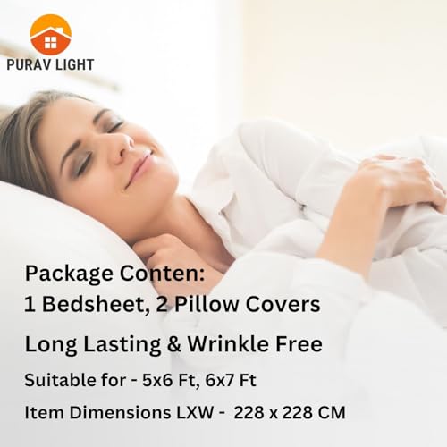 Purav Light Glace Cotton Flat Bedsheet 90x90 Inch| Cartoon Printed Bedsheet for Double Bed King Size Bed with 2 Pillow Covers (18x28 Inch)| Supersoft 340 TC| Breathable| Cream Color - Image 5