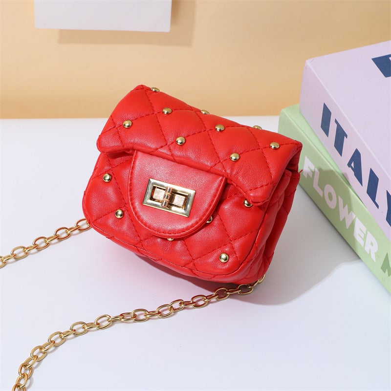 Korean Style Children'S Bag Small Chanel Style Diamond Plaid Chain Bag Fashion Girl Princess Crossbody Bag Mini Rivet Small Bag Trendy - Image 1