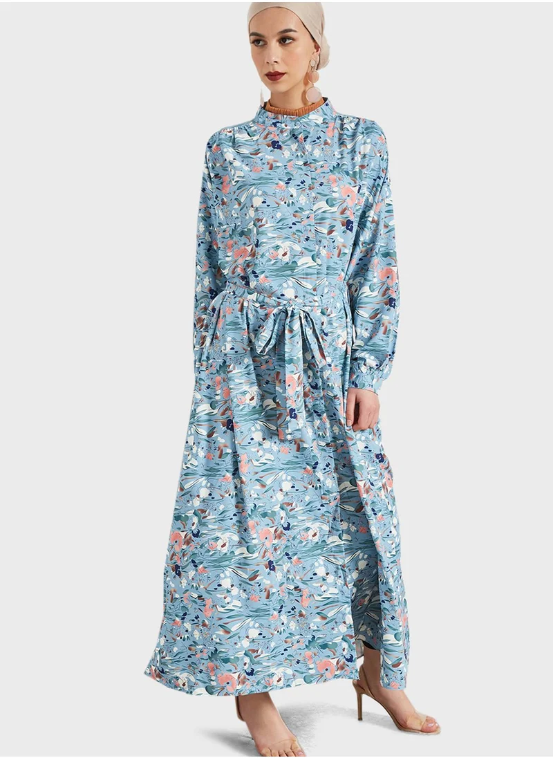 ANOTAH Floral Belted Dress