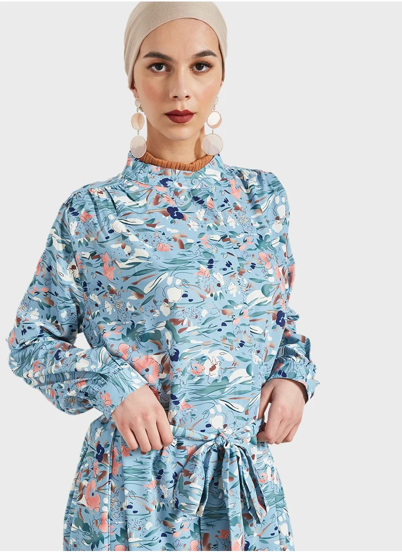 ANOTAH Floral Belted Dress