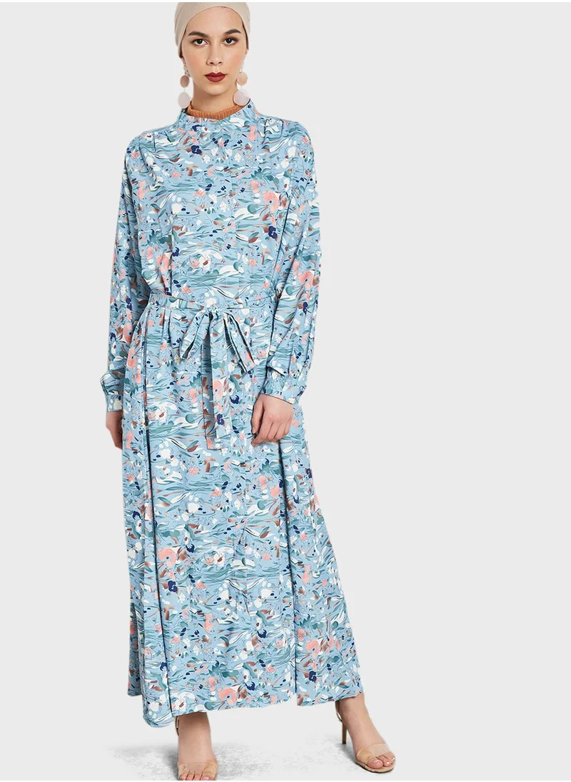 ANOTAH Floral Belted Dress