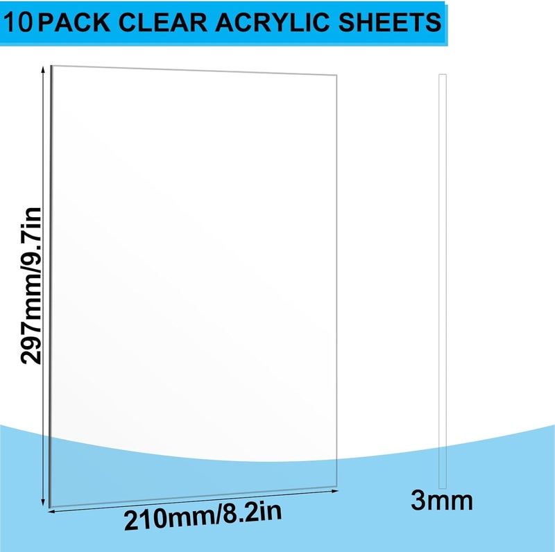 AKOLAFE Pack of 10 Acrylic Glass Panels, 3 mm, Acrylic Sheets, 21 x 30 cm, A4 Acrylic Sheet, Transparent Plexiglass Panels, Rectangular, Robust Plexiglass Cut to Measure, for Painting, DIY, Table - Image 2