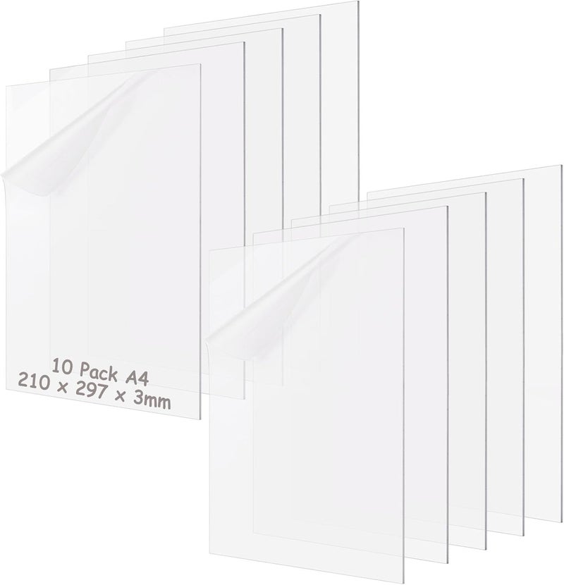 AKOLAFE Pack of 10 Acrylic Glass Panels, 3 mm, Acrylic Sheets, 21 x 30 cm, A4 Acrylic Sheet, Transparent Plexiglass Panels, Rectangular, Robust Plexiglass Cut to Measure, for Painting, DIY, Table - Image 1