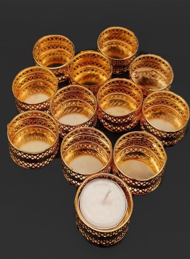 Kaameri Bazaar 12 Pcs Metal Tealight Candle Holder Round Stands for Pooja thali, Diwali Rangoli puja Room Decor, Events, Home, Living, Office Table, Diwali Decoration Indoor Outdoor Events (Bronze) - Image 3