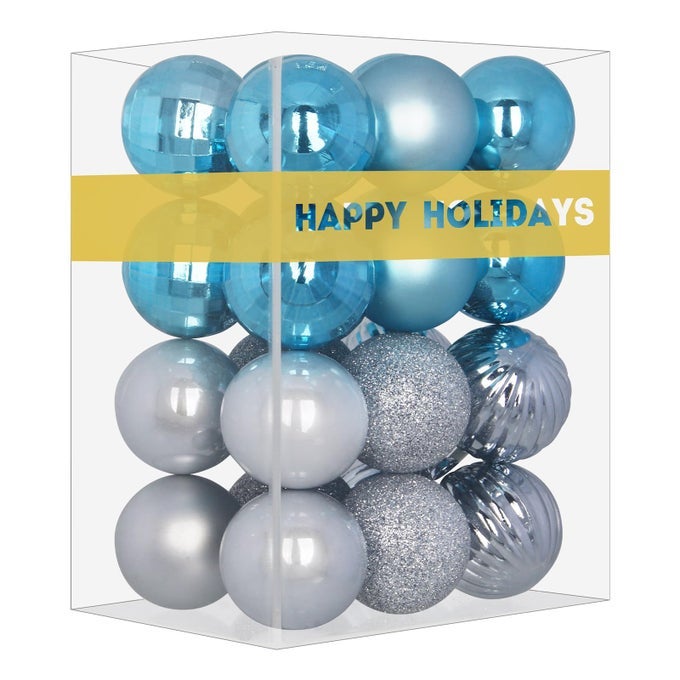 BABY BLUE SILVER 32 LARGE CHRISTMAS BALLS CHRISTMAS TREE DECORATION ORNAMENTS SHATTERPROOF HANGING BALLS FOR BIRTHDAY HALLOWEEN HOLIDAY WEDDING DECORATIONS SET OF 24PCS