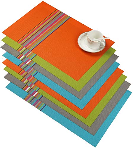SHACOS Colorful Placemats Set of 8 Woven Vinyl Place Mats for Dining Table Coffee Table Heat Resistant Reversible Table Mat Wipe Clean 8 Multicolor