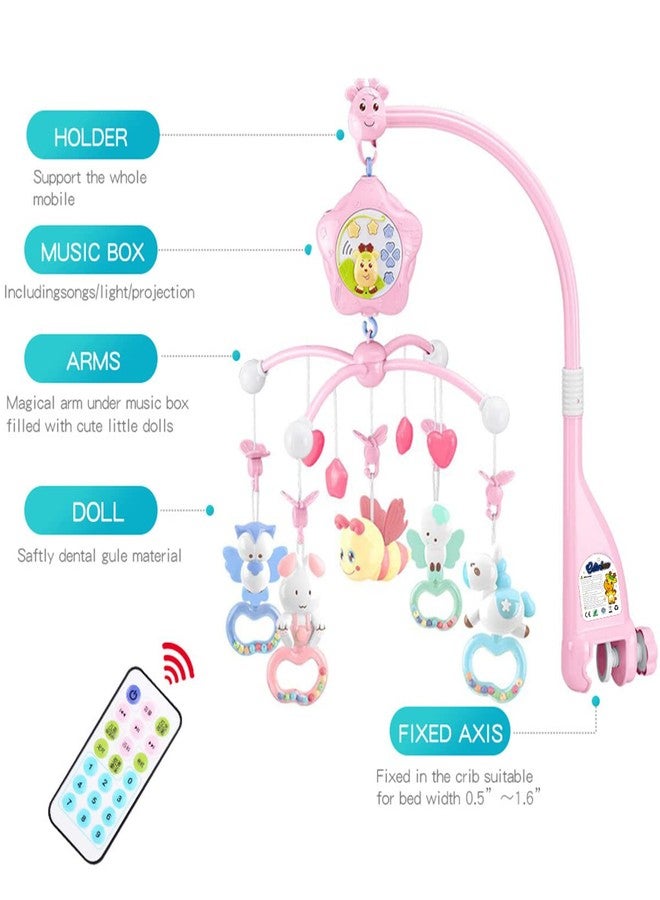 Caterbee Baby Mobile for Crib with Musicial and Lights, Remote and Projection. Pack and Play Toys for Ages 0+ Months (Pink-Bee) - Image 2