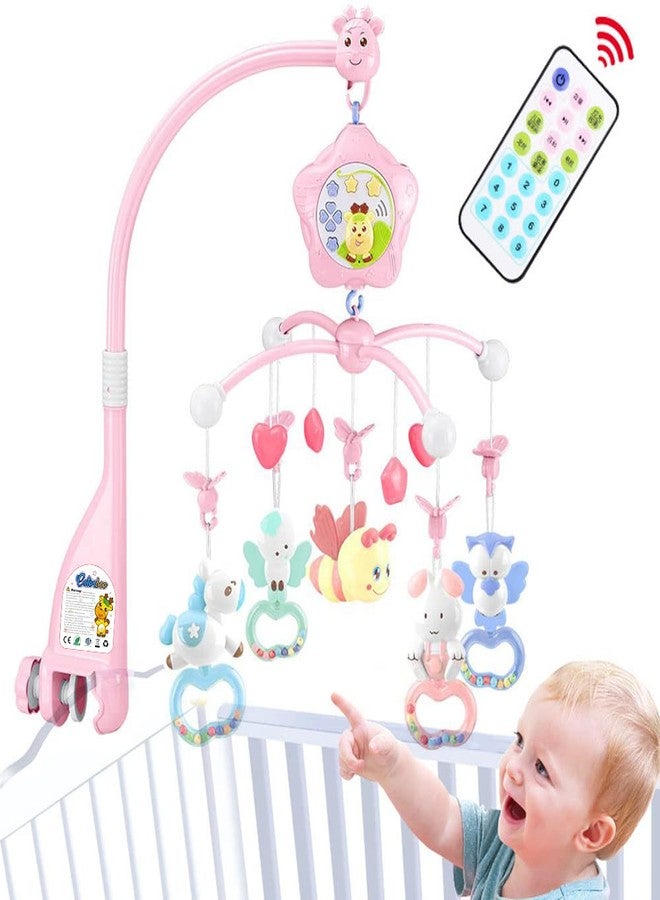 Caterbee Baby Mobile for Crib with Musicial and Lights, Remote and Projection. Pack and Play Toys for Ages 0+ Months (Pink-Bee) - Image 1