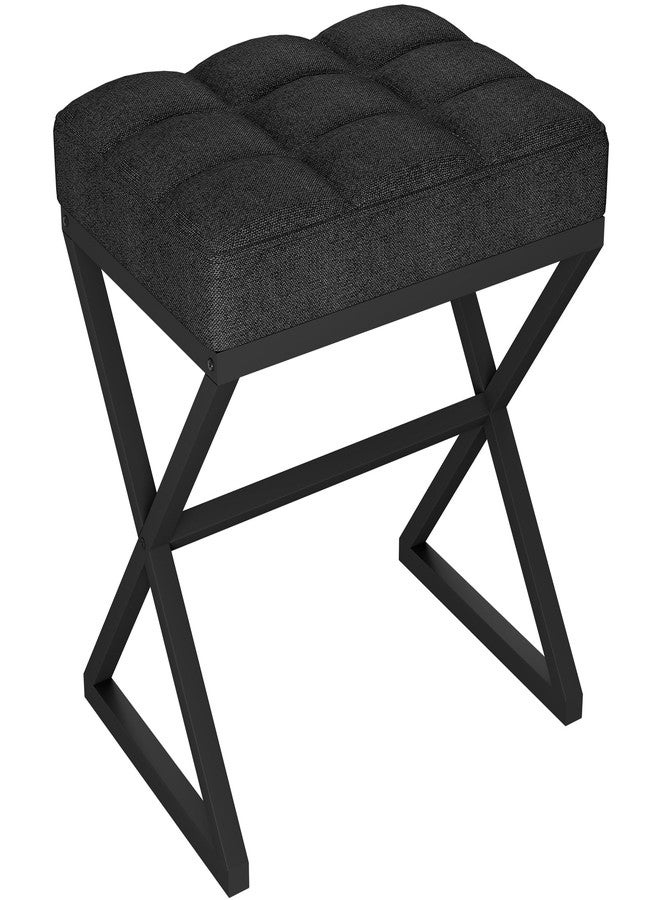 YMYNY Vanity Stool, Linen Footrest Stool, Ottoman Bench with X-Shaped Metal Legs, Makeup Dressing Stool for Vanity, Living Room, Bedroom, Entryway, Hallways 15.74" D×11.81" W×18.11" H Black UHBD033B - Image 1