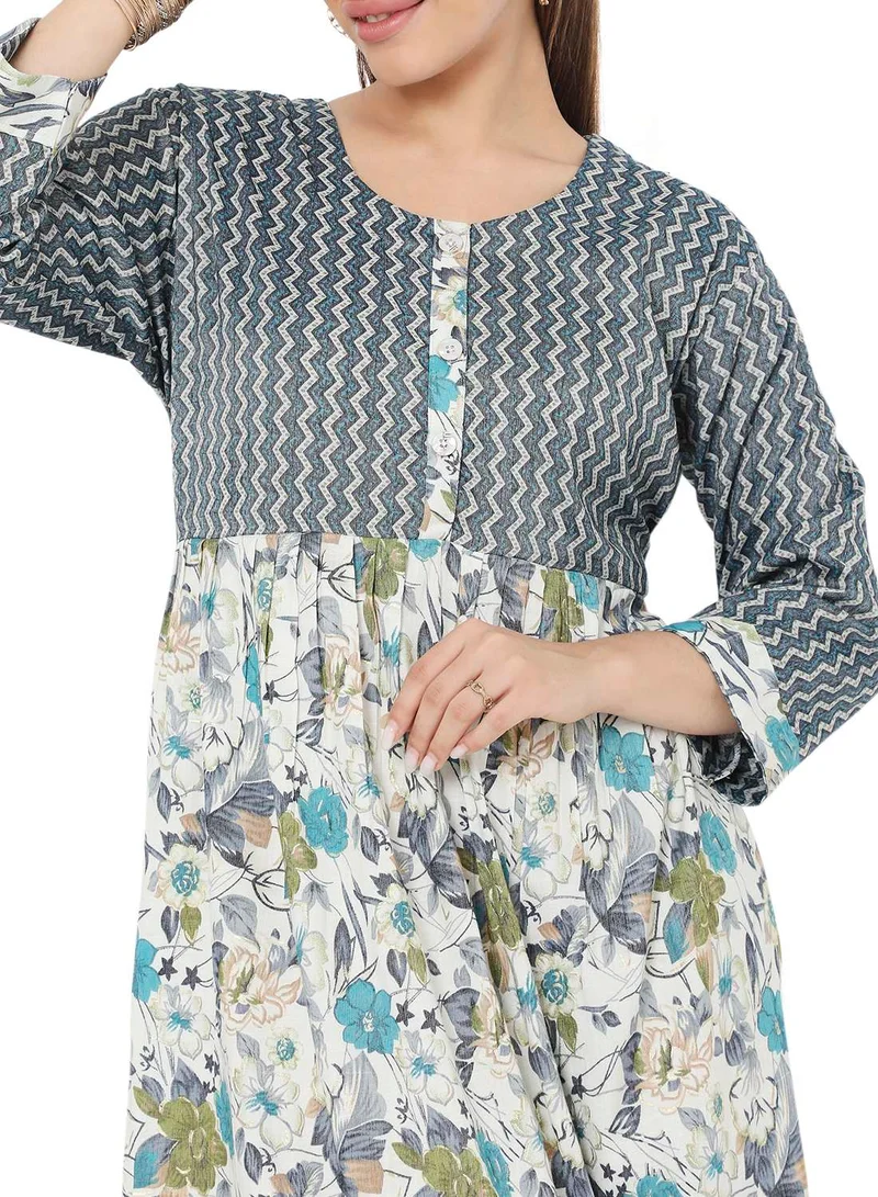 HANA & SARA ELEGANT FLORAL PRINTED VISCOSE SHORT ARABIC KAFTAN JALABIYA DRESSES