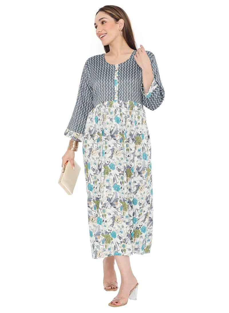 HANA & SARA ELEGANT FLORAL PRINTED VISCOSE SHORT ARABIC KAFTAN JALABIYA DRESSES
