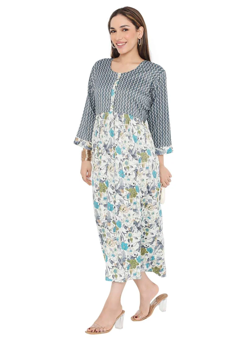 HANA & SARA ELEGANT FLORAL PRINTED VISCOSE SHORT ARABIC KAFTAN JALABIYA DRESSES