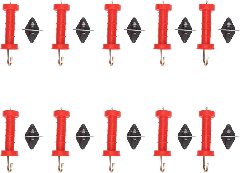 Electric Fence Gate, Deosdum Electric Fence Insulators 10Pcs Electric Fence Gate Handles Red Abs Heat Cold with 10Pcs Insulators Electric Fence Gate Handle - Image 1