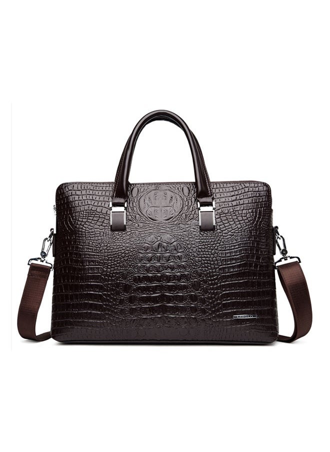 NIBEMINENT - Crocodile Pattern Synthetic Leather Briefcase With Wallet Brown - Image 1