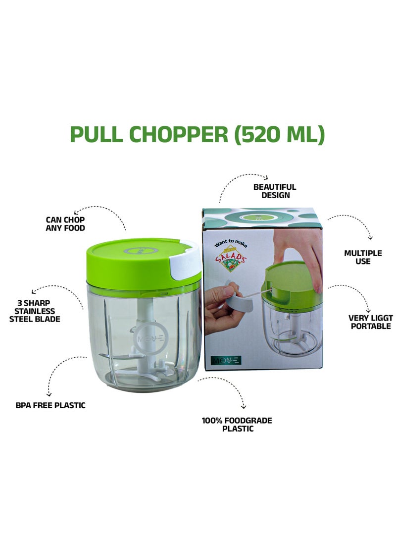 MOVE ON - 520ml Quick Manual Pull Chopper with 3 Sharp Stainless-Steel Blades - Image 1