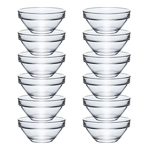 JHNIF 12pcs Clear Glass Soy Sauce Dipping Bowls Side Dishes for Snack Sushi Fruit Appetizer Dessert. 3 Inch - Image 1